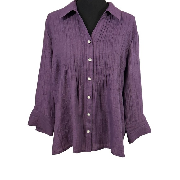 Coldwater Creek Tops - Coldwater Creek Womens Pleated Button Down Blouse Size XL 18 Purple